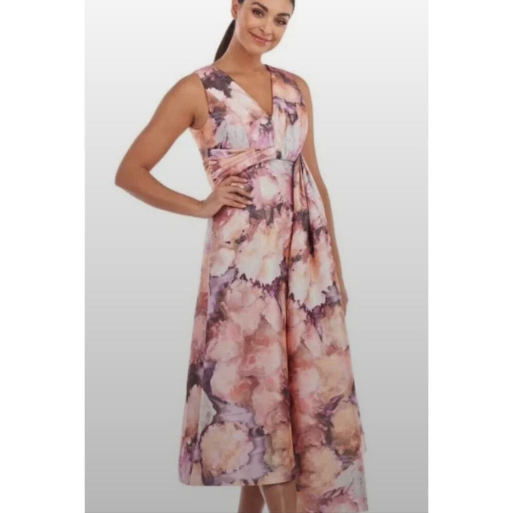 Kay Unger Lani Floral Cocktail Dress Women 0 Multicolor EUC Midi‎ Fit & Flare